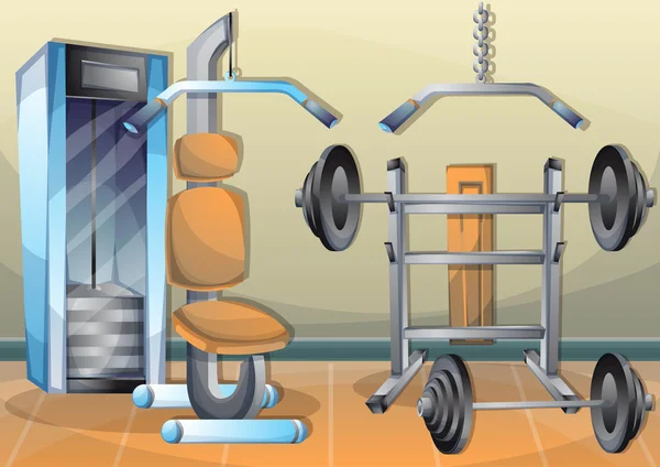Ilustración vector de dibujos animados sala de fitness interior con capas separadas — Vector de stock