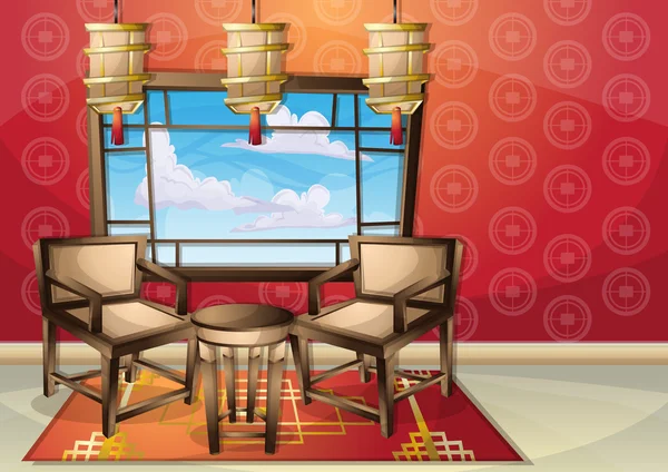 Cartoon vector illustratie interieur chinese kamer met gescheiden lagen — Stockvector