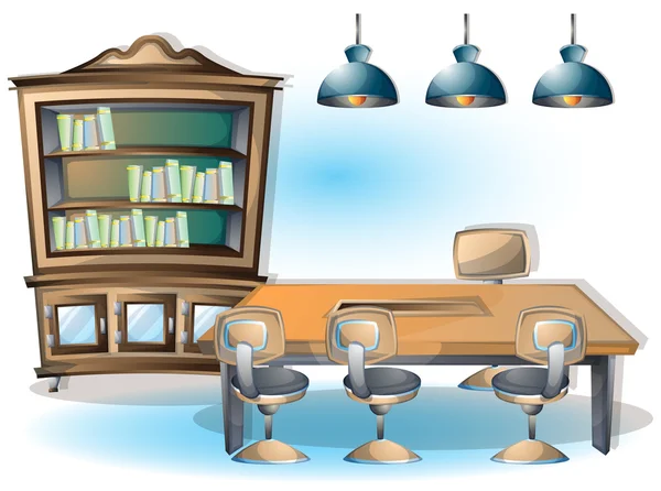 Cartoon vector illustratie interieur bibliotheekkamer met gescheiden lagen — Stockvector