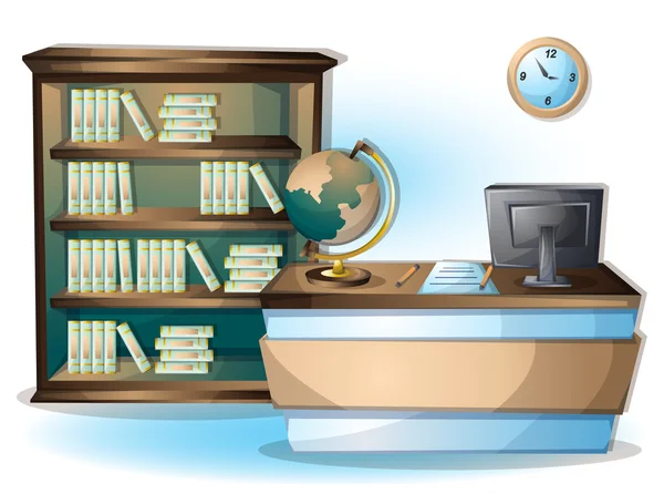 Cartoon vector illustratie interieur bibliotheekkamer met gescheiden lagen — Stockvector