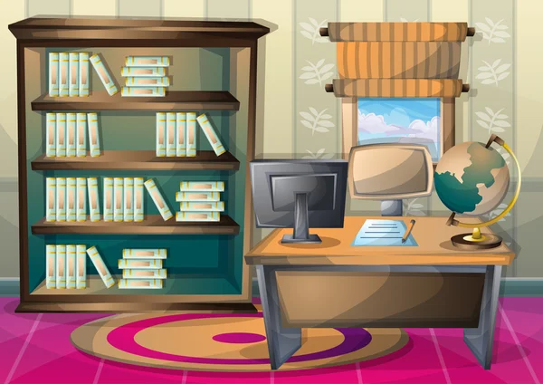 Kreskówka wektor ilustracja wnętrza biblioteki Pokój z warstwy oddzielone — Wektor stockowy