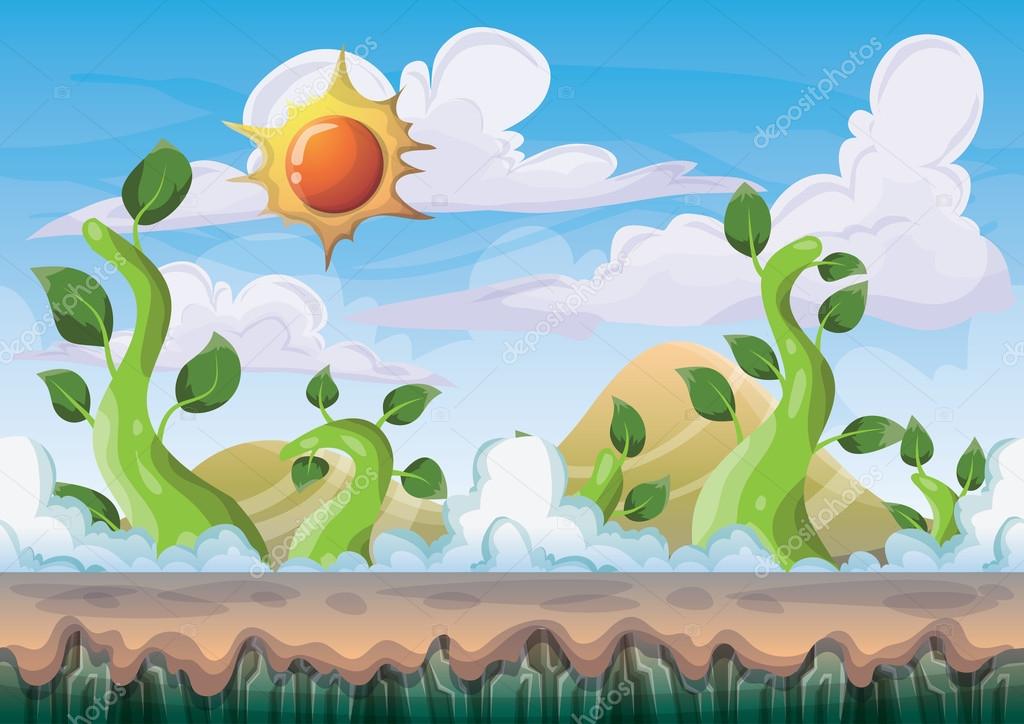 cartoon vector nature landscape background with separated layers for game art and animation game design asset