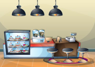 çizgi film vektör illüstrasyon iç kafe oda ayrı katmanları ile