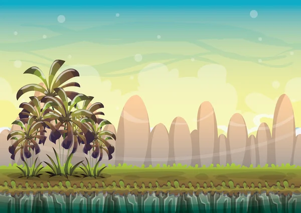 Cartoon vector nature landscape background with separated layers for game art and animation — Stockový vektor