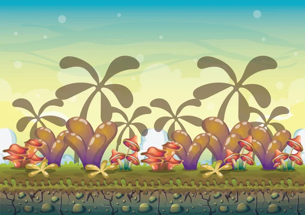 Cartoon vector nature landscape background with separated layers for game art and animation — ストックベクタ