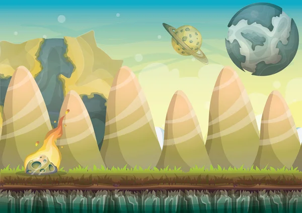 Мультяшний векторний пейзаж з метеорним фоном з розділеними шарами для ігрового мистецтва та анімаційної гри — стоковий вектор