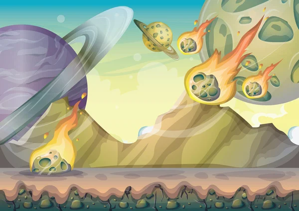 Cartoon-Vektorlandschaft mit Meteorhintergrund mit getrennten Ebenen für Spielkunst und Animationsspiel — Stockvektor