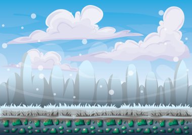 oyun ve animasyon oyun için ayrı katmanları ile karikatür vektör kar manzara arka plan