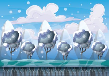 oyun ve animasyon için ayrılmış katmanları ile karikatür vektör kar manzara arka plan
