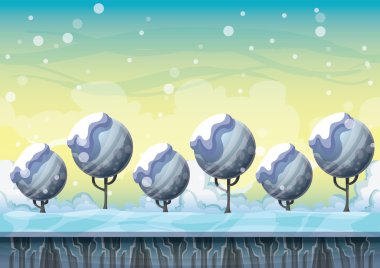 oyun ve animasyon için ayrılmış katmanları ile karikatür vektör kar manzara arka plan