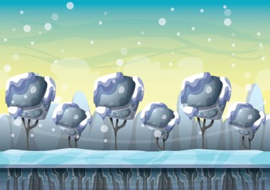 oyun ve animasyon için ayrılmış katmanları ile karikatür vektör kar manzara arka plan