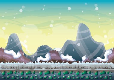 oyun ve animasyon için ayrılmış katmanları ile karikatür vektör kar manzara arka plan