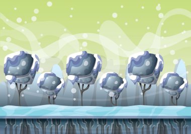 oyun ve animasyon için ayrılmış katmanları ile karikatür vektör kar manzara arka plan