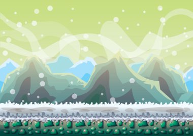 oyun ve animasyon için ayrılmış katmanları ile karikatür vektör kar manzara arka plan