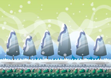 oyun ve animasyon için ayrılmış katmanları ile karikatür vektör kar manzara arka plan