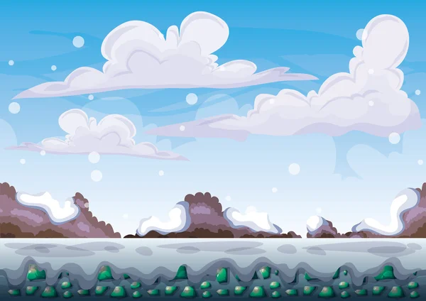 Cartoon vector sneeuw landschap achtergrond met gescheiden lagen voor spel en animatie game — Stockvector