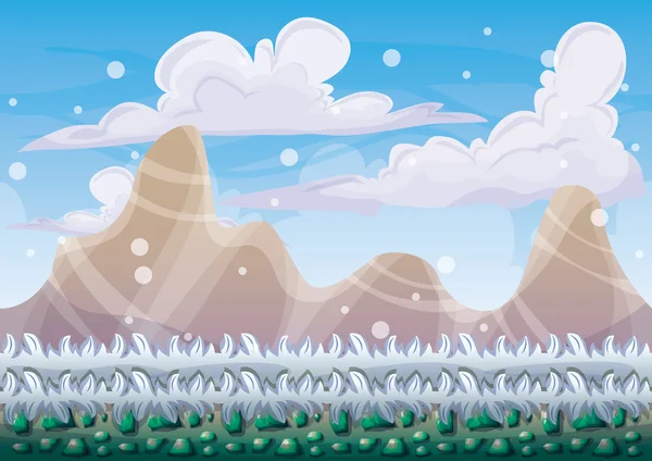 Cartoon vector snow landscape background with separated layers for game and animation game — Stock Vector