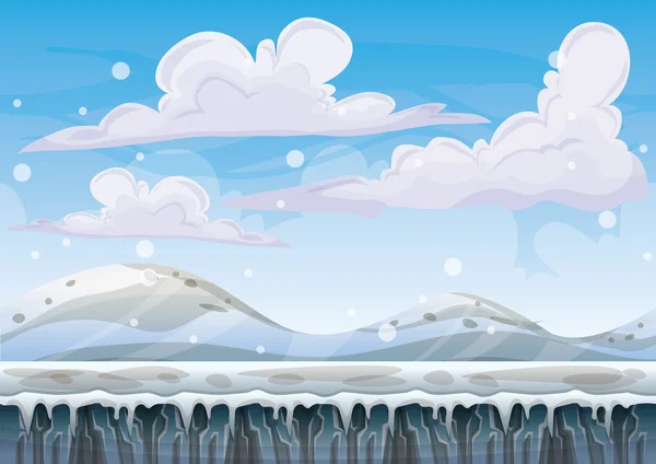 Cartoon vector snow landscape background with separated layers for game and animation — Stock Vector