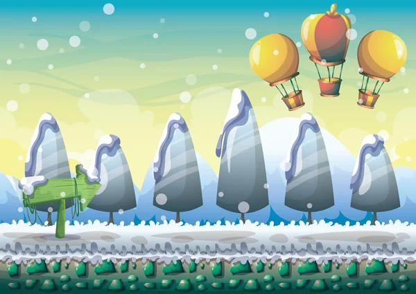 oyun ve animasyon için ayrılmış katmanları ile karikatür vektör kar manzara arka plan