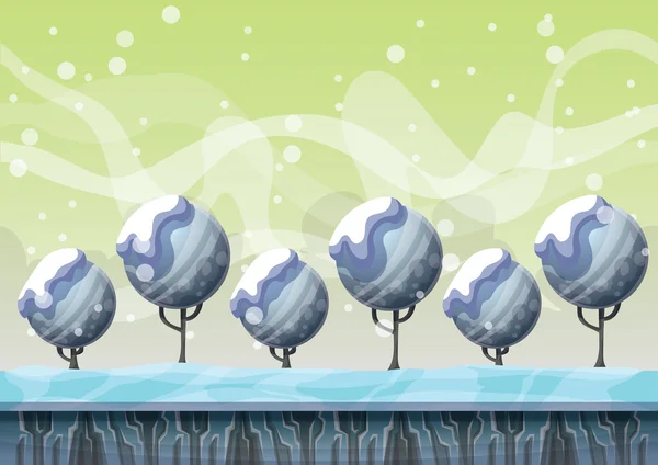 ゲームやアニメーションのための分離されたレイヤーを持つ漫画ベクトル雪の風景の背景 — ストックベクタ
