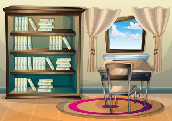 Cartoon vector illustratie interieur bibliotheekkamer met gescheiden lagen — Stockvector