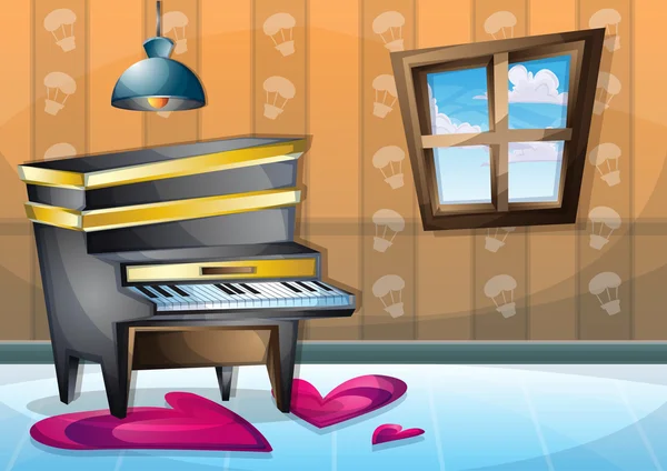 Vector de dibujos animados ilustración interior sala de música — Vector de stock