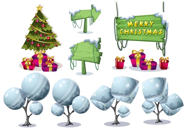 Kreslené vektorové vánoční krajina objekt s odděleným vrstvami — Stockový vektor