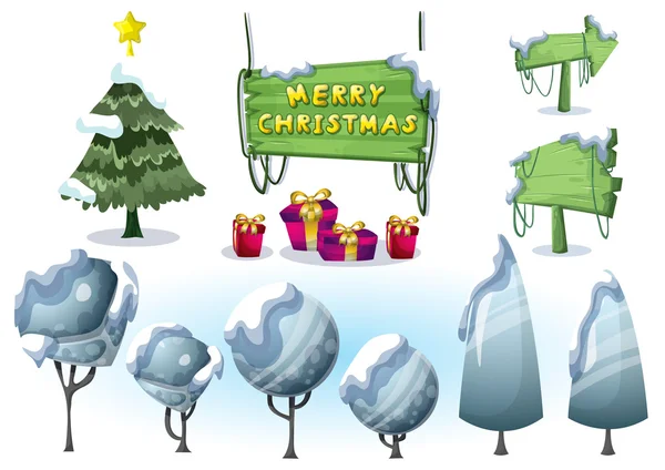 Cartoon vector christmas landschap object met gescheiden lagen — Stockvector