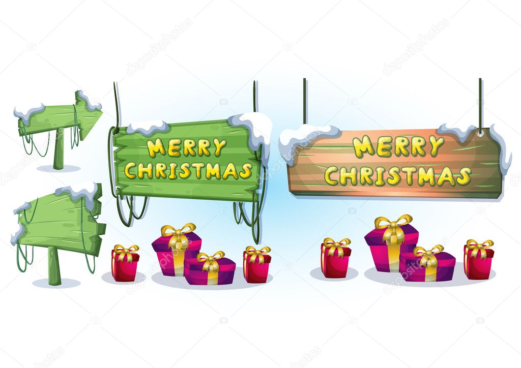 cartoon vector christmas landscape object with separated layers
