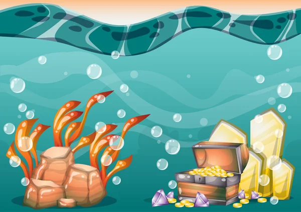 Мультяшний векторний підводний фон скарбів з розділеними шарами для ігрового мистецтва та анімації — стоковий вектор