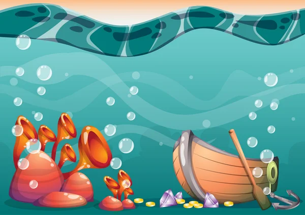 Cartoon vector underwater treasure background with separated layers for game art and animation — Stockový vektor