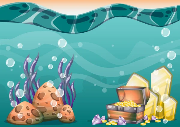 Vecteur de dessin animé fond de trésor sous-marin avec des couches séparées pour l'art du jeu et de l'animation — Image vectorielle