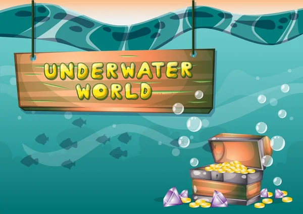 Cartoon vector underwater treasure background with separated layers for game art and animation — Stockový vektor