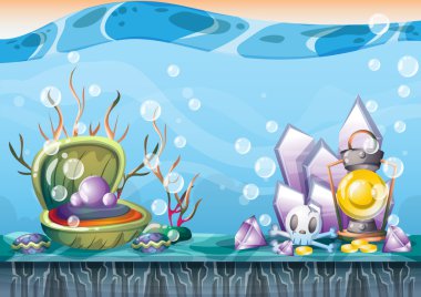 oyun sanat ve animasyon için ayrı katmanları ile karikatür vektör sualtı hazine arka plan