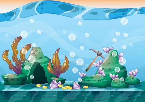 Cartoon vector underwater treasure background with separated layers for game art and animation — ストックベクタ