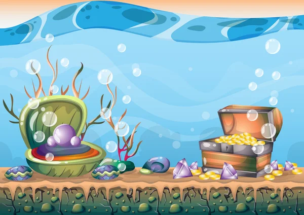 Cartoon vector onderwater schat achtergrond met gescheiden lagen voor game art en animatie — Stockvector