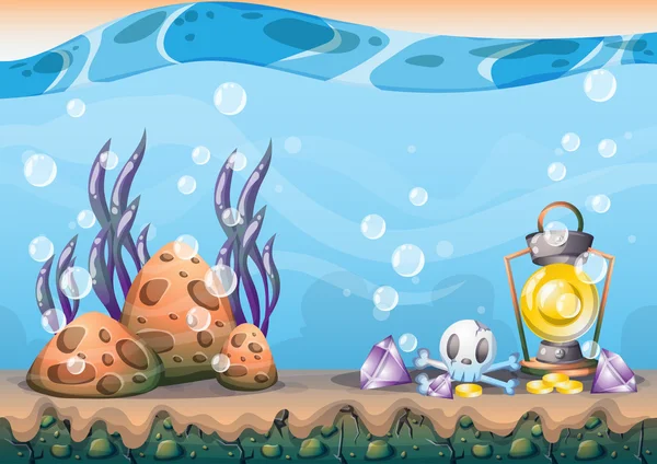 Cartoon vector underwater treasure background with separated layers for game art and animation — Stockový vektor