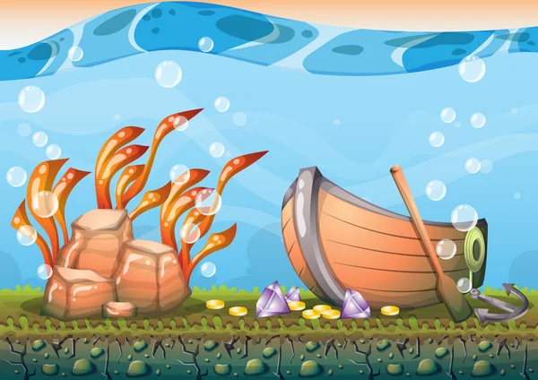 Kreskówka wektor podwodnych skarbów tło z warstwy oddzielone gra sztuki i animacji — Wektor stockowy