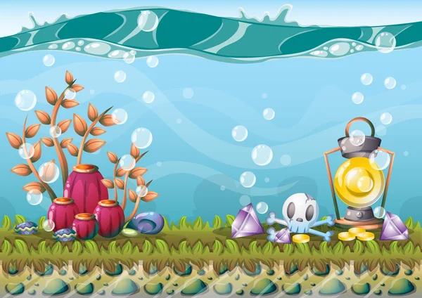 Desenho animado vetor fundo tesouro subaquático com camadas separadas para a arte do jogo e animação —  Vetores de Stock