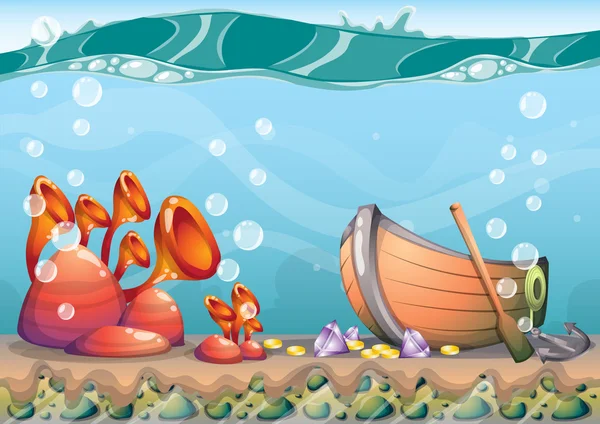 Cartoon vector underwater treasure background with separated layers for game art and animation — ストックベクタ