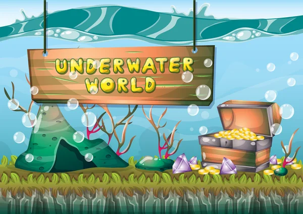 Cartoon vector underwater treasure background with separated layers for game art and animation — ストックベクタ