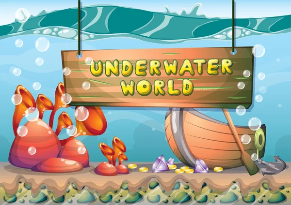 Cartoon vector underwater treasure background with separated layers for game art and animation — ストックベクタ