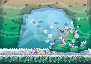 oyun sanat ve animasyon için ayrı katmanları ile karikatür vektör sualtı hazine arka plan