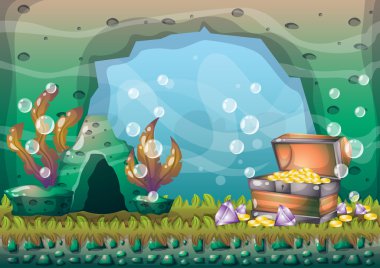 oyun sanat ve animasyon için ayrı katmanları ile karikatür vektör sualtı hazine arka plan