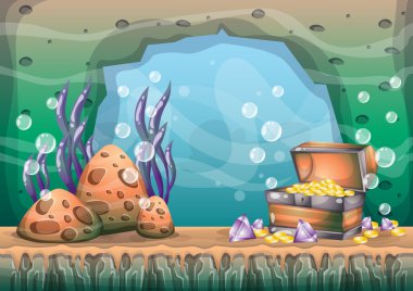 oyun sanat ve animasyon için ayrı katmanları ile karikatür vektör sualtı hazine arka plan