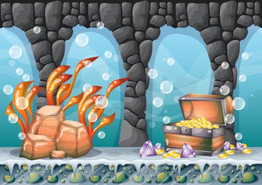 oyun sanat ve animasyon için ayrı katmanları ile karikatür vektör sualtı hazine arka plan