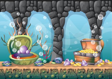 oyun sanat ve animasyon için ayrı katmanları ile karikatür vektör sualtı hazine arka plan