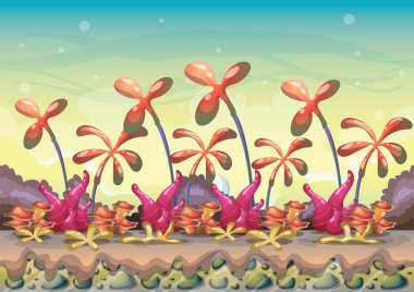 çizgi film vektör doğa manzara arka plan ile oyun sanat ve animasyon için ayrı katmanlar