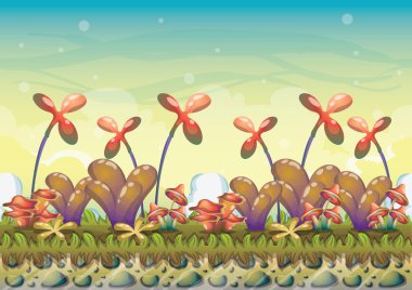 çizgi film vektör doğa manzara arka plan ile oyun sanat ve animasyon için ayrı katmanlar