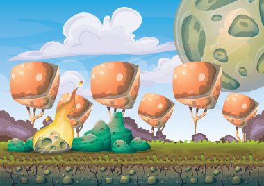 çizgi film vektör manzara meteor arka plan ile oyun sanat ve animasyon için ayrı katmanlar